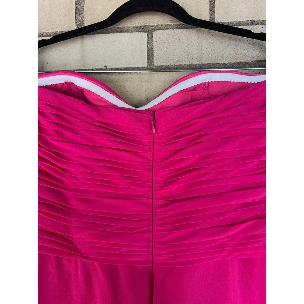 Bari Jay Bright Pink Strapless Pleated Formal Dress Size 14 Bridesmaid - Picture 6 of 8